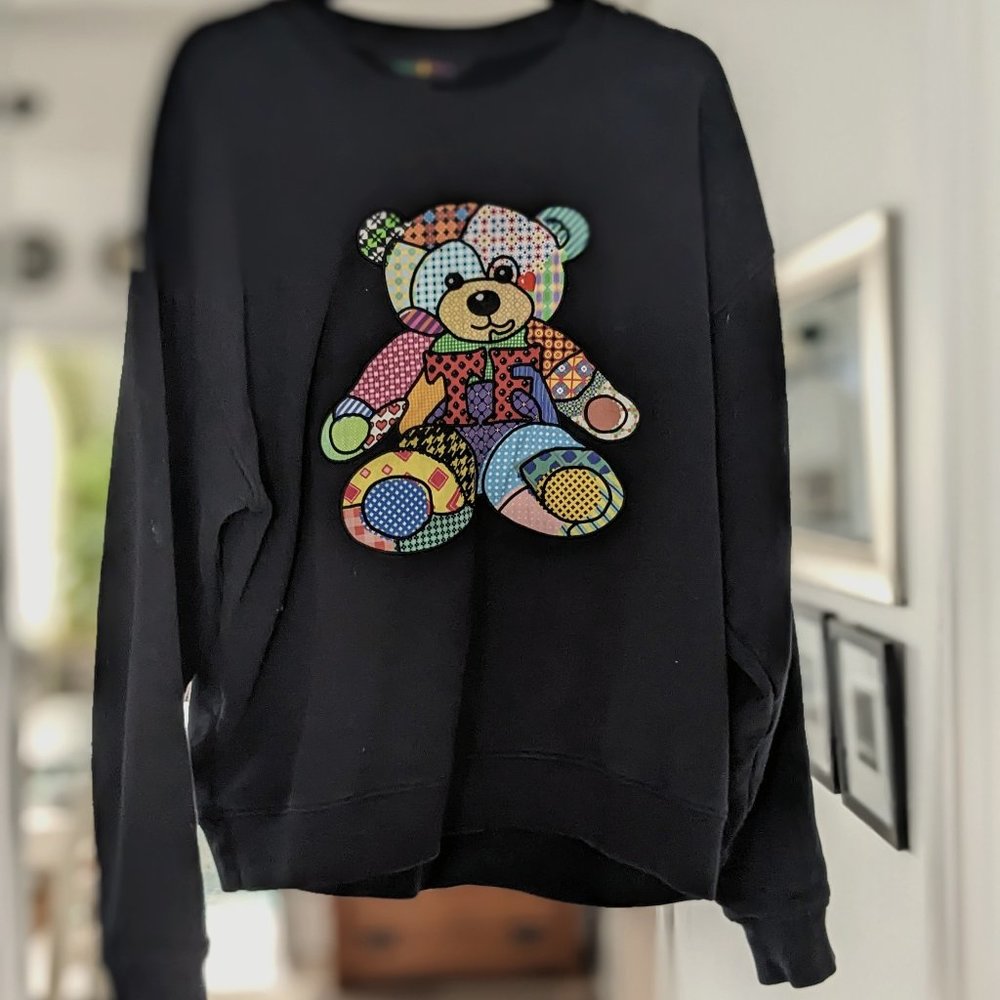 PATCHWORK QUILTED BEAR APPLIQUE OVERSIZED CREWNECK